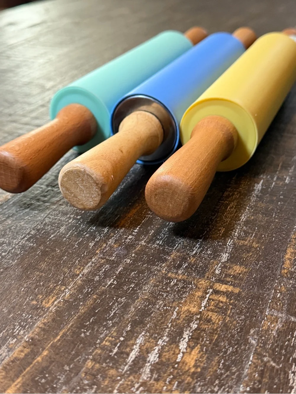 Set of 3 Silicone Rolling Pins – Mint, Blue & Yellow